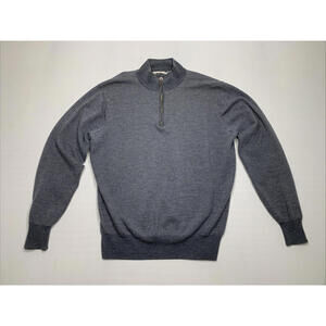 Peter Millar LG Gray Merino Wool Striped Quarter Zip Mock Neck Sweater P146
